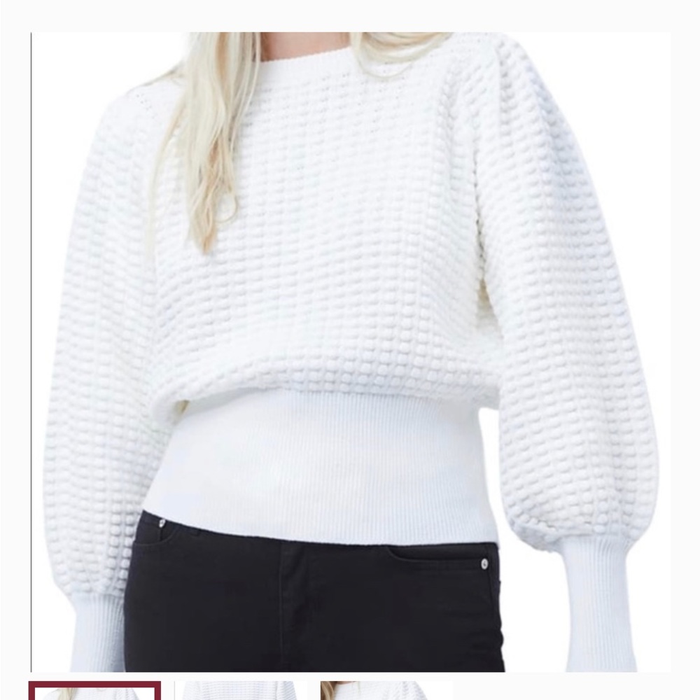 French Connection Cotton Mozart Popcorn Sweater S White CrewNeck Oversized